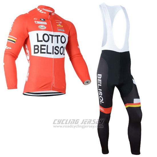 2014 Cycling Jersey Lotto Belisol Orange Long Sleeve and Bib Tight